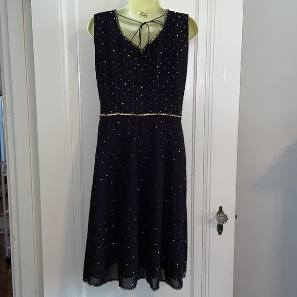 Vtg black & gold sequined, spangled & beaded dressy dress - Picture 8 of 11